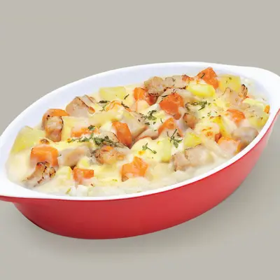 Cheesy Baked Chicken and Potato Rice
